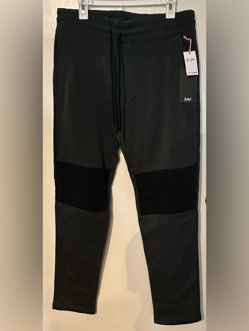 Men's Black Knee-Panel Jogger Pants with Drawstring Waist